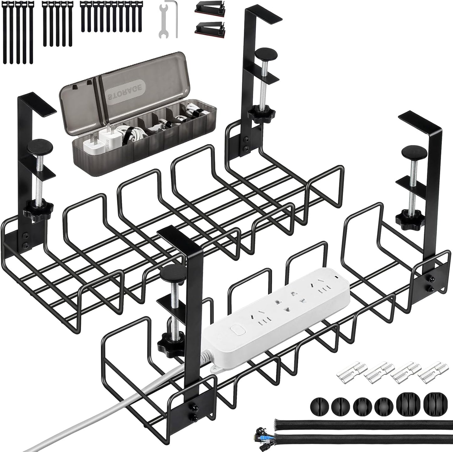 OneLeaf Under Desk Cable Management Tray - No Drill Wire Management Rack for Office, Computer Desk Accessories with Cable Organization