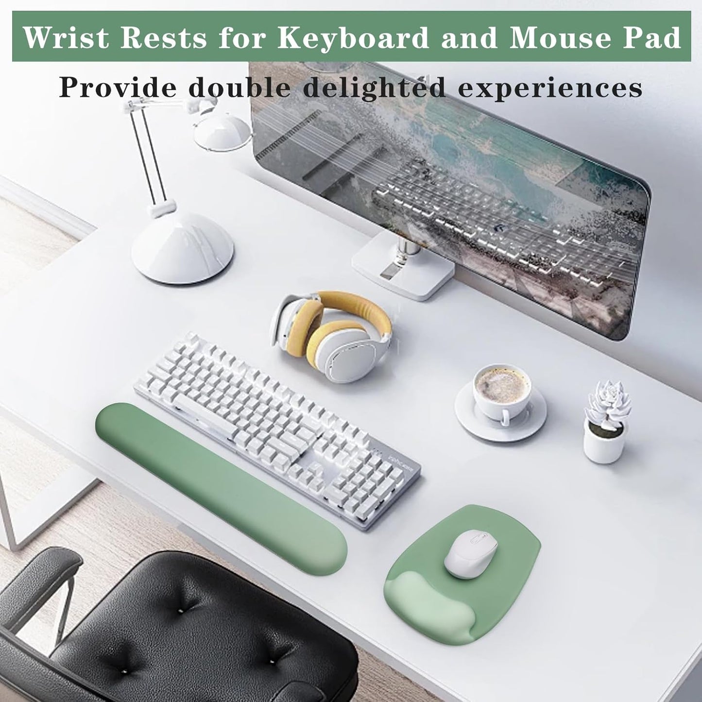 Wrist Rest for Keyboard and Mouse, Ergonomic Gel Computer Keyboard Wrist Rest with Memory Foam, Keyboard Wrist Support Pad for Long Hours of Work, Gaming, Studying-Relieve Wrist Pain