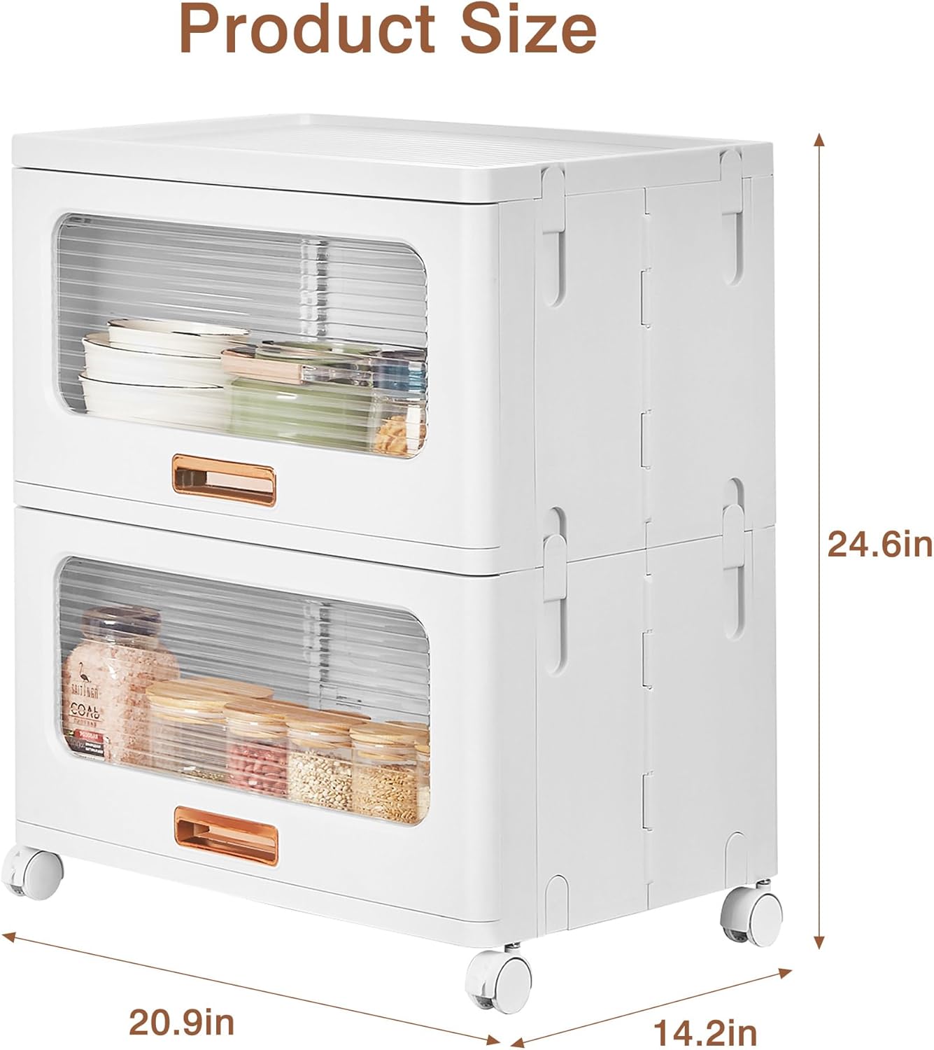 VECELO Plastic Storage Cabinet with Drawers, Stackable Storage Bins with Wheels, Waterproof Bathroom Storage Organizer, Multi-Tier Closet Storage for Bedroom, Living Room, Kitchen, Large 2-Tier