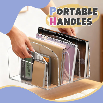 Jumyee Clear Acrylic File Folder Organizer with Handle – Portable Hanging File Box for Letter/A4, See-Through Desktop File Storage for Home Office School (No Folders Included)