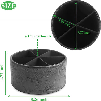 lizimandu Round Leather Art Supply Organizer,Remote Control Holder,360 Degree Spinning,Multi-Functional Pencil Holder,4 Compartments Desktop Stationary Organizer(1-Gold) - Colors B