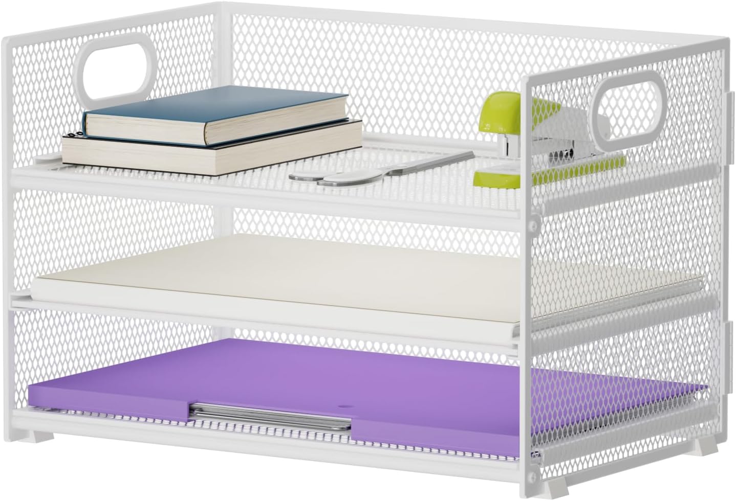 Marbrasse 3 Tier Paper Organizer Letter Tray, Mesh File Organizer with Handle, Paper Sorter Desk Organizer for Home Office Supplies