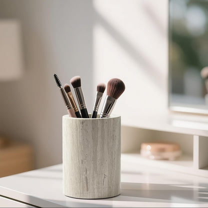 WORHE Pen Holder Stand Italy Natural Premium True Marble Makeup Brush Holders, Tableware Organizer Desk Pencil Cup for Home Office School Decor Dark Grey (DL012)