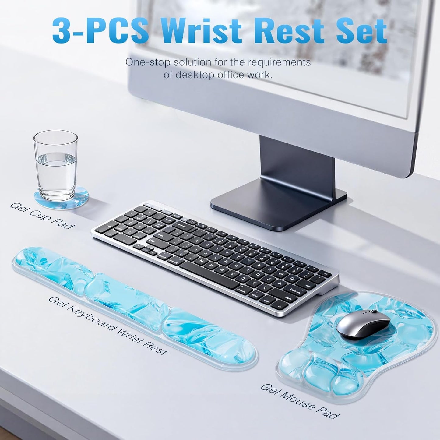 Ospelelf Mouse Pad with Wrist Rest Set Gel Ergonomic Keyboard Wrist Support Anti-Slip Rubber Bottom Office Women Desk Accessories for Computer, Laptop and Gaming, Black and Grey