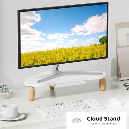 AFOOYO Monitor Stand Riser,Cloud Shape Wood Computer Monitor Stand, 16.5IN Monitor Stand Riser, Multi-Purpose Desktop Organizer Riser for Computer,Laptop,Printer,TV,Pink
