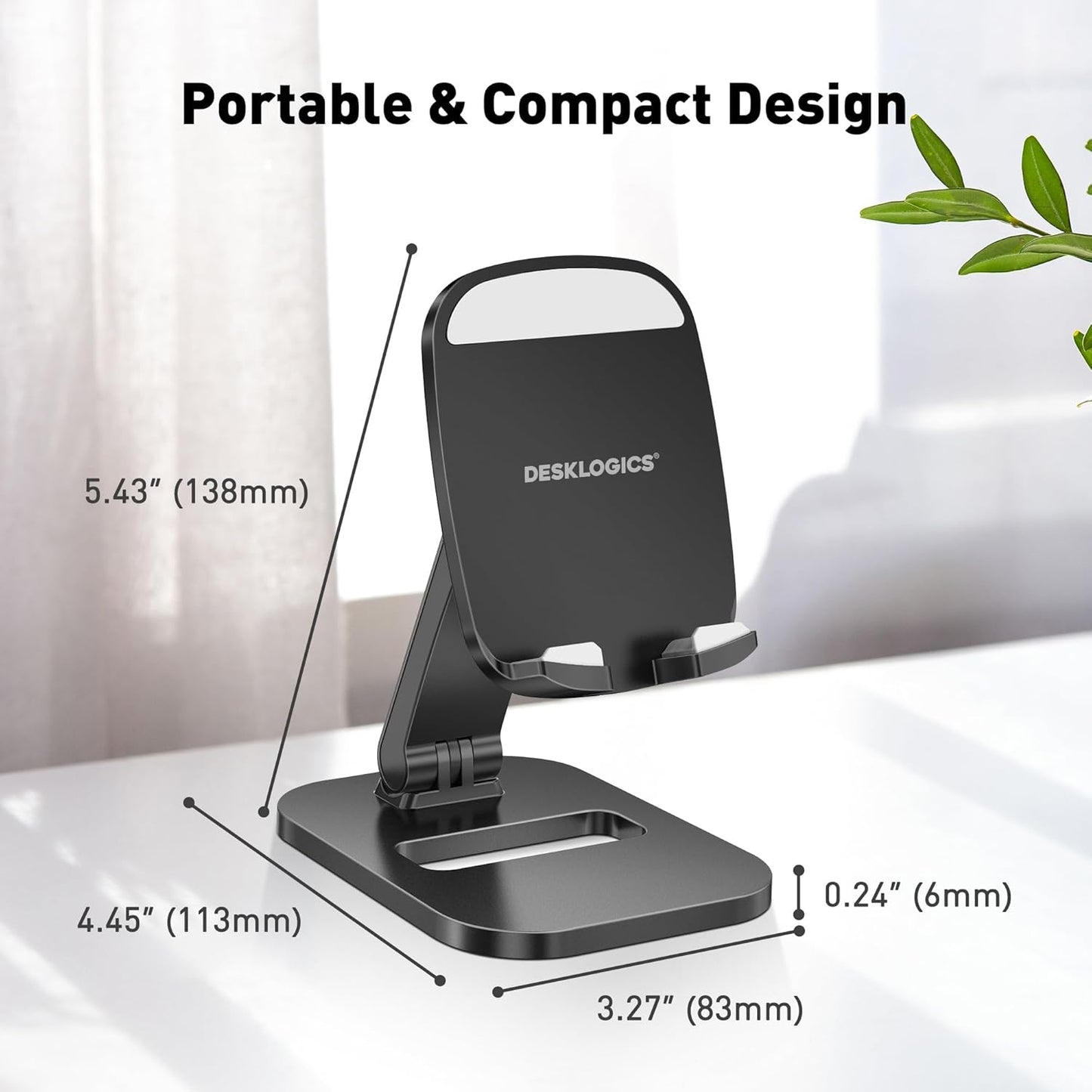Cell Phone Stand for Desk, Foldable & Adjustable Aluminum Phone Holder Dock - Portable Travel Case Friendly Desktop Cradle for iPhone 17 16 Pro Max Plus Air, Samsung S25 S24, Kindle（White）