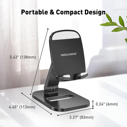 Cell Phone Stand for Desk, Foldable & Adjustable Aluminum Phone Holder Dock - Portable Travel Case Friendly Desktop Cradle for iPhone 17 16 Pro Max Plus Air, Samsung S25 S24, Kindle（White）