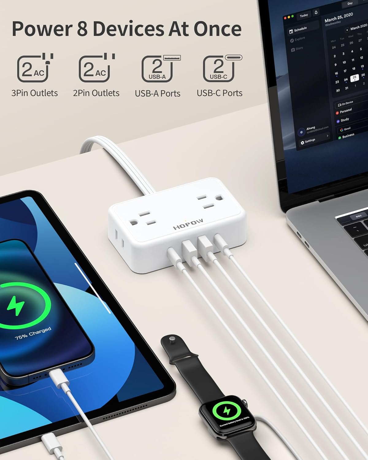 HOPOW Desk Clamp Power Strip, Desktop Mount Charging Station with 4 Outlets 4 USB Ports (2 USB C), 10Ft Under Desk Power Strip, Fits 2.75" Tabletop Edge, Extension Cord for Home Office, Black
