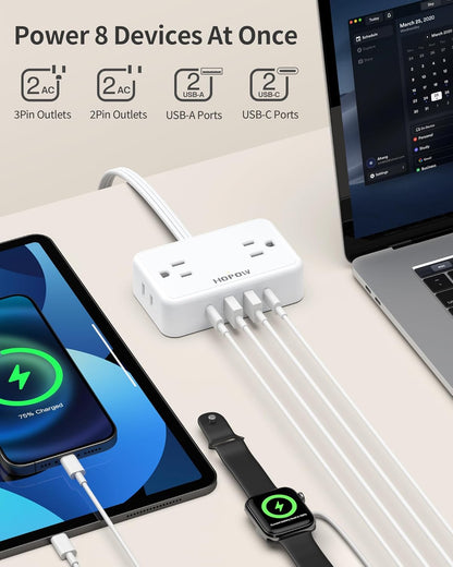 HOPOW Desk Clamp Power Strip, Desktop Mount Charging Station with 4 Outlets 4 USB Ports (2 USB C), 10Ft Under Desk Power Strip, Fits 2.75" Tabletop Edge, Extension Cord for Home Office, Black