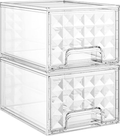 Delamu 6 Pack Stackable Storage Drawers, Makeup Skincare Holder Vanity Storage Organizer, Plastic Drawers For Vanity Desk, Undersink, Kitchen Cabinet, Pantry, Clear, Ideal Christmas Gifts for Girls