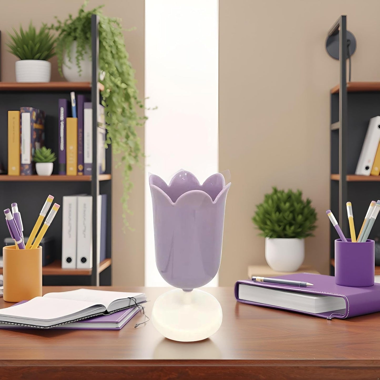 Pink Plastic Tulip Pen Holder Cute Pens Cup for Desk Pen Brush Organizer Office Stationery Supplies Home Decor Desk Supplies Holders and Dispensers(ZS399)
