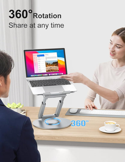 tounee Telescopic Laptop Stand for Desk with 360° Swivel Base, Sit to Stand, Height Adjustable, Portable Riser Holder for Good Posture, Compatible with MacBook Pro, All Laptops 10-17"-Gray