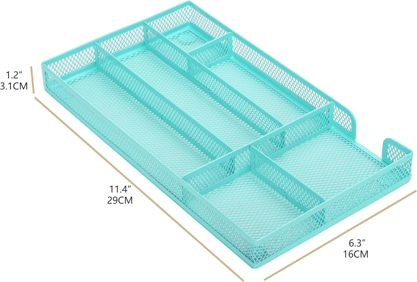 Annova Desk Drawer Organizer Tray for Office Organization - Metal Mesh - Storage Tray with Dividers for Pens, Desktop Accessories, Bathroom, Kitchen, Makeup and Office Supplies (Small, Gold)