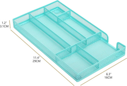 Annova Desk Drawer Organizer Tray for Office Organization - Metal Mesh - Storage Tray with Dividers for Pens, Desktop Accessories, Bathroom, Kitchen, Makeup and Office Supplies (Small, Gold)