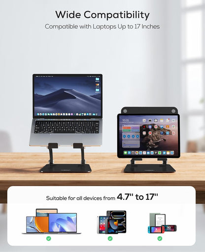 Nulaxy Ergonomic Adjustable Laptop Stand for Desk, Dual Foldable Computer Riser with Advanced Heat-Vent, Heavy-Duty Portable Notebook Holder for Posture Correction, Compatible with Mac 10-17" Laptops