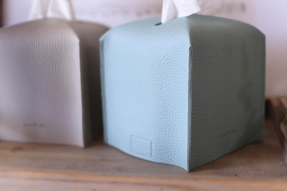 Tissue Box Cover Holder, Square with Bottom Belt by Carrot's Den - PU Leather Decorative Organizer for Tabletop, Bathroom, Car, Office | Beige