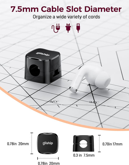 6-Pack Magnetic Cable Clips - Cell Phone Cord Holder for Nightstand, Mini Cube Cord Holder with 6 Extra Strong Adhesive Pads, USB Cable Magnetic Clip for Office Desk Home