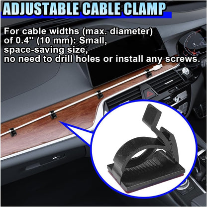 50PCS Adjustable Cable Clips Self Adhesive Cord Organizer - Sticky Wire Clamp Management Cord Holder for Car Dash Cam Home Office Desk Wall Tables