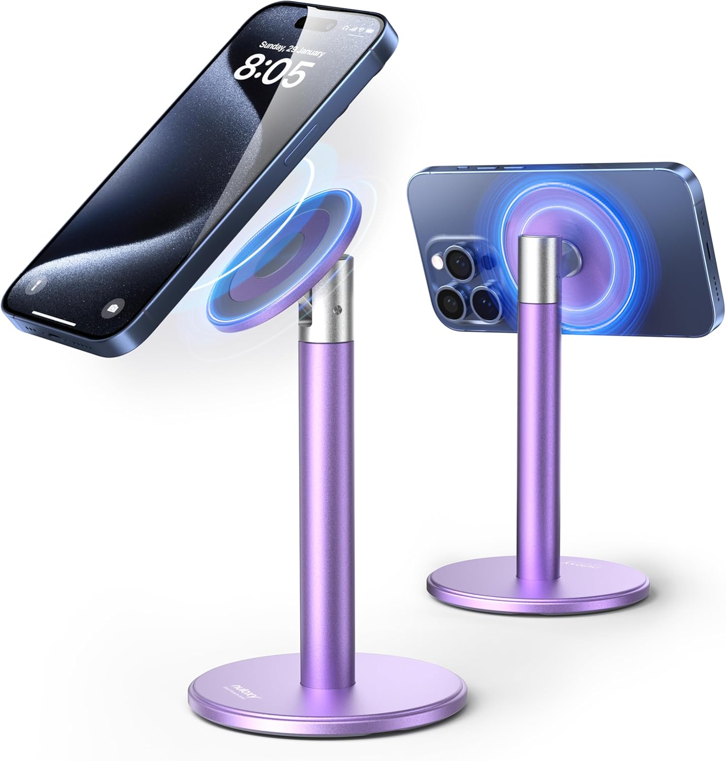 Nulaxy Magnetic Full Aluminum Cell Phone Stand for MagSafe with Metal Ring, 360 Rotating Phone Stand for Desk, Office Desk Accessories, Adjustable Phone Holder Compatible with All Phones, Gray
