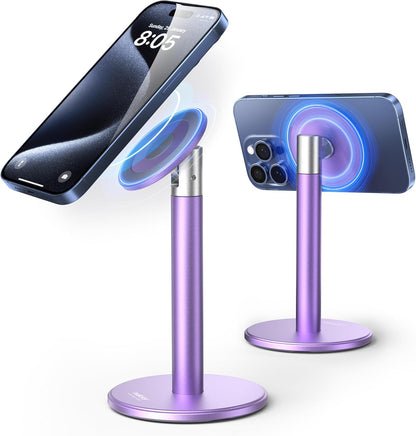 Nulaxy Magnetic Full Aluminum Cell Phone Stand for MagSafe with Metal Ring, 360 Rotating Phone Stand for Desk, Office Desk Accessories, Adjustable Phone Holder Compatible with All Phones, Gray