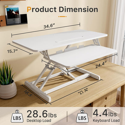 JOY worker Standing Desk Converter, 32" Wide Height Adjustable Sit Stand Up Desk Riser with Keyboard Tray, Desktop Workstation Riser for Home Office Computer Laptop, Particle Board, White