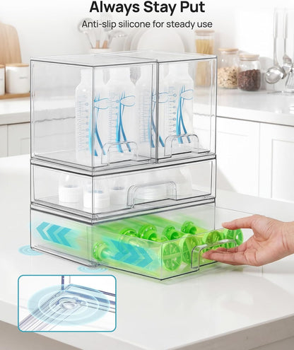 Vtopmart Stackable Storage Drawers Set of 4, Clear Plastic Organizer Bins for Bathroom Supplies,Ideal for Cabinet,Pantry,Laundry Room Organization