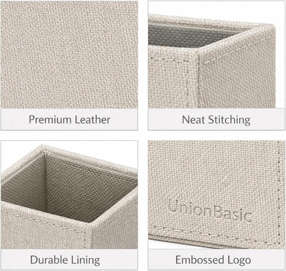 UnionBasic Square Pen Holder, Leather Pencil Cup, Desktop Caddy Stationery Organizer, Beige