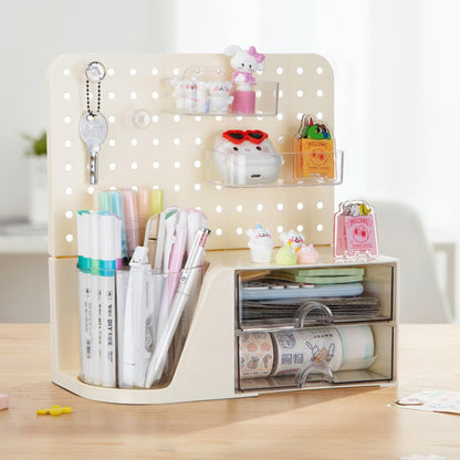 Comix 360° Rotating Pen Holder for Desk, Cute Pencil Holder Pen Organizer, Beige Acrylic Pencil Cup Caddy with 5 Slots for Home School Office Supplies
