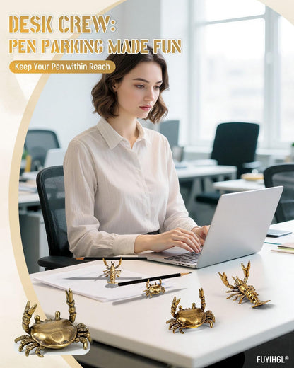 Pencil Holders Weightlifting Brass Pen Holder, Funny Animal Desk Organizer, Creative Desktop Decoration, Stationery Storage Rack for Office Home (Crab | 2PCS)