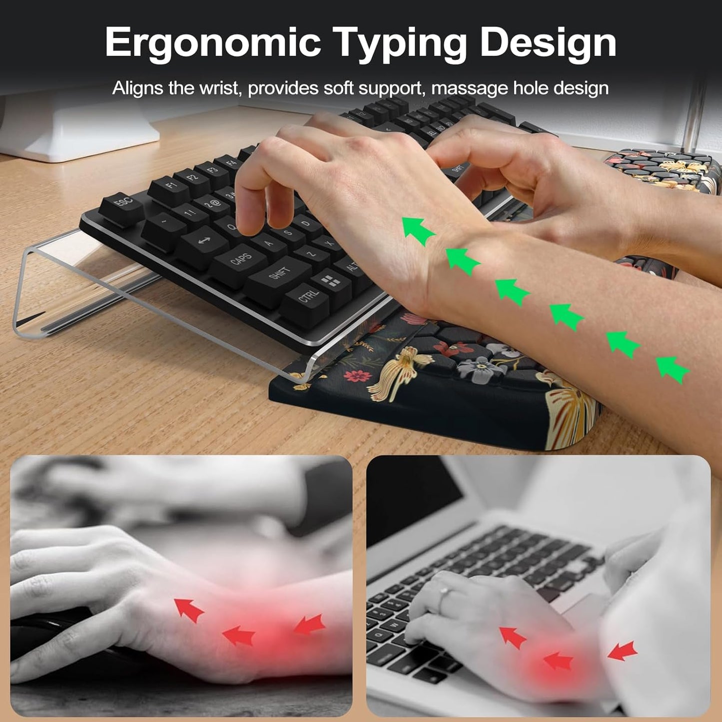 HAOCOO Ergonomic Keyboard Rest Wrist Pad,Comfortable Keyboard Wrist Rest Holder, 3-Level Height Adjustment Acrylic Keyboard Stand, Easy Typing Desk Accessories, Aesthetic Keyboard Riser for Desk