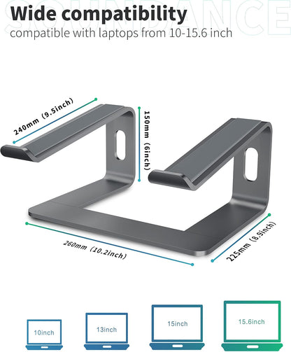 SOUNDANCE Laptop Stand, Aluminum Computer Riser, Ergonomic Laptops Elevator for Desk, Metal Holder Compatible with 10 to 15.6 Inches Notebook Computer, Silver