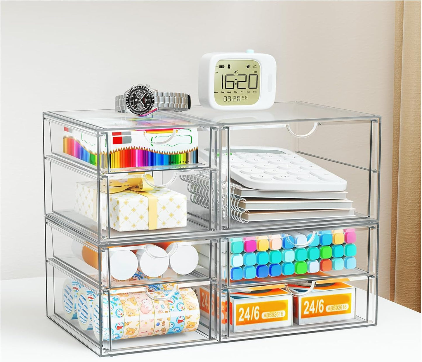 YFXCVSL Acrylic Makeup Organizer with 19 Drawers, 4 Pack Clear Storage Drawers, Bathroom Makeup Organizer for Palettes, Cosmetic, and Beauty Supplies,Ideal for Vanity, Cabinet,Desk Organization