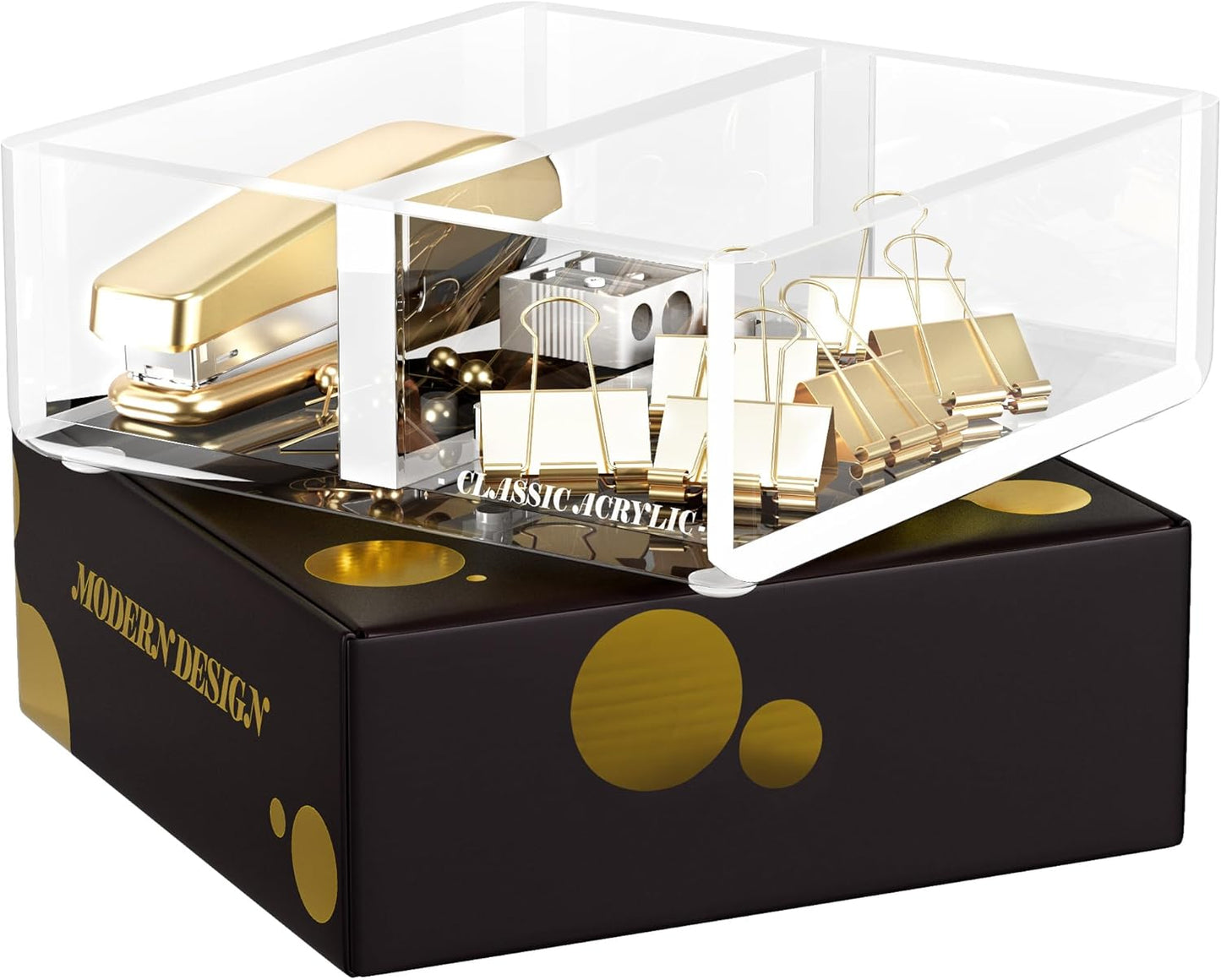 Paper Clip Holder w/ Adjustable Compartment includes Premium Gift Box. Great Gift for Christmas. Durable & Stylish Desk Organizer for Office Supplies & Sticky Note/Post it Note Holder.