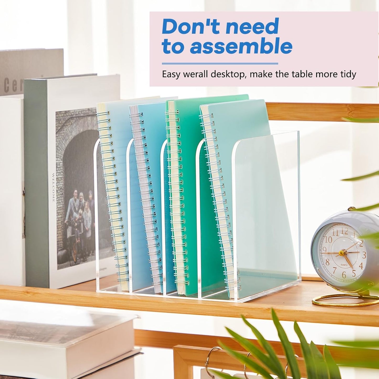 Suzile Clear Acrylic Magazine File Holder with Vertical Compartments Desk Organizer Book Rack for Desk Sorter Paper Folder Office Accessories(Clear,14.2 x 7.2 x 6.5 Inch)