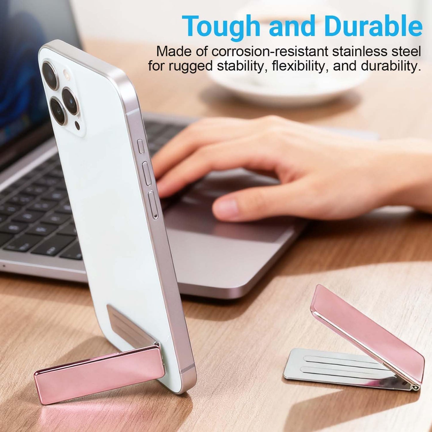 Cell Phone Kickstand 2Packs,Ultra-Thin Vertical and Horizontal Phone Stand for Desk,Adjustable Phone Holder Stand for Desk Compatible with iPhone,Samsung,Smartphones and More(Rose)