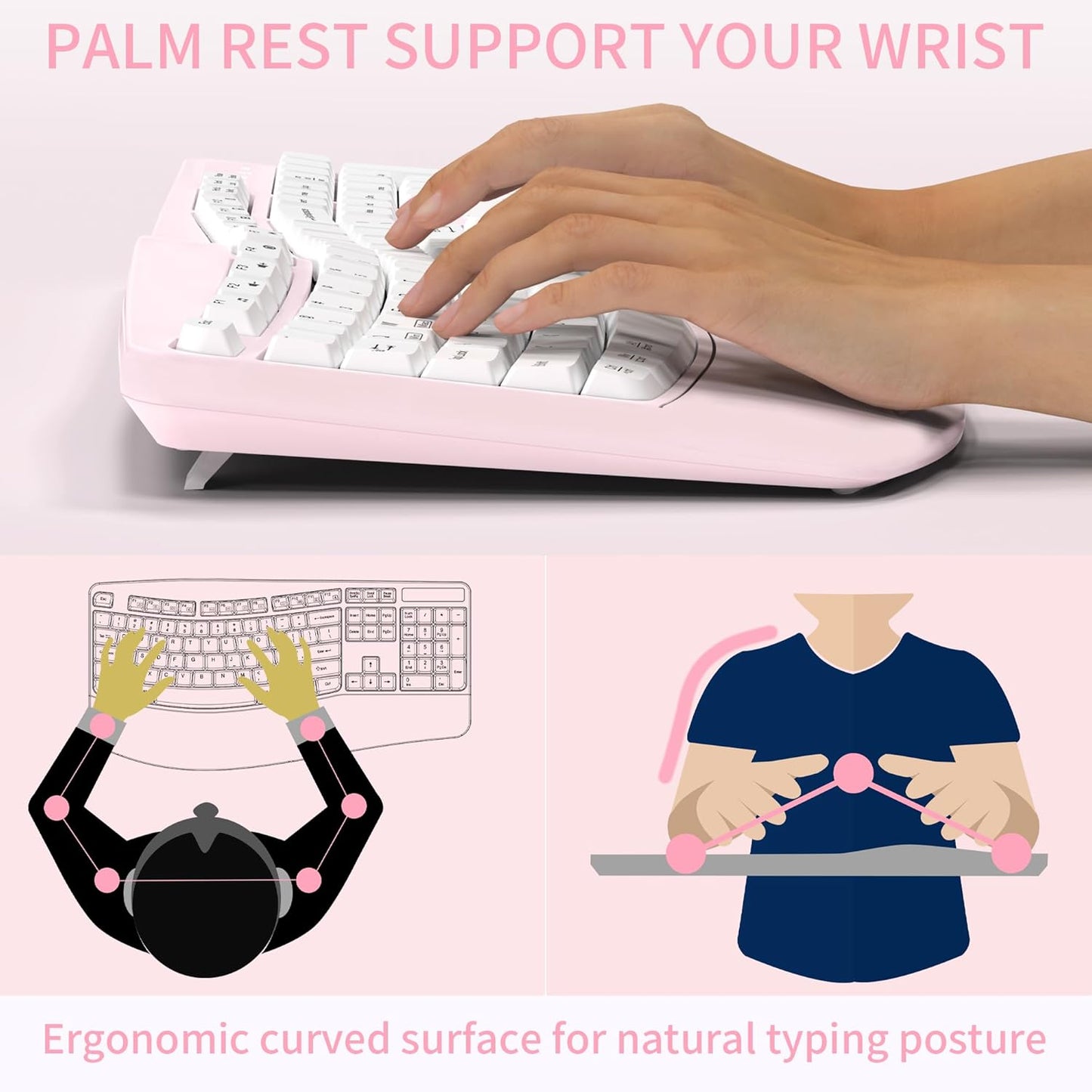 Wireless Keyboard and Mouse Combo,2.4G Full Size Wave Keys Ergonomic Keyboard with Wrist Rest for Natural Typing, 3 DPI Adjustable Ergonomic Silent Mouse for Computer/Laptop/Windows/Mac (Gray)