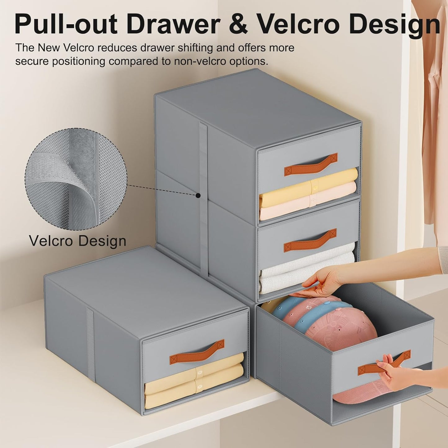 Stackable Storage Drawers - Pull Out Storage Bins with Drawers for Closet Clothes Organizers with Weekly Labels & Clear Window, Closet Shelf Storage for Bedroom, Living Room, 5 Pack, White