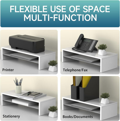FITUEYES Monitor Stand - 2 Tier Computer Monitor Riser Shelf, Wood Desktop Stand for Laptop Computer Screen, Desk Organization, Office Supplies