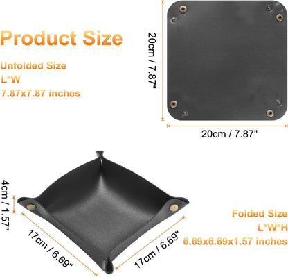 HARFINGTON PU Leather Valet Tray Unisex Folding Small Catchall Tray Portable Entryway Table Tray Nightstand Bedside Desk Tray for Key Wallet Watch Coin Jewelry Dice, Gray