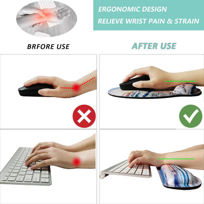 Keyboard Wrist Rest Pad Mouse Pad with Wrist Support Set of 3, Mousepad with Non-Slip Rubber Base, Ergonomic Memory Foam Mouse Wrist Cushion Support for Home Office Laptop Computer, Flower Black