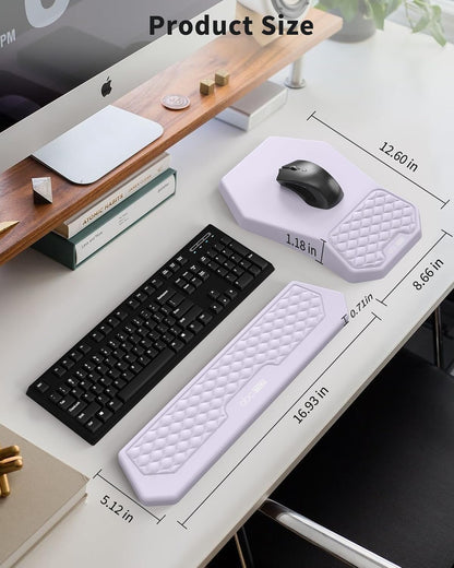Ergonomic Mouse Pad and Keyboard Wrist Rest Support Set, Massage Design Mousepad for Carpal Tunnel Pain Relief, Memory Foam, Non-Slip PU Base for Computer Desk, Baby Blue