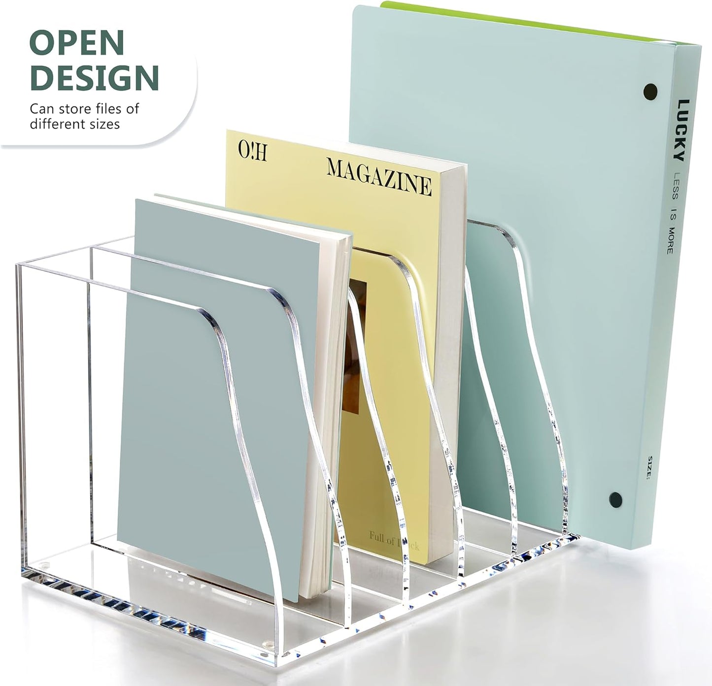 SANRUI Acrylic Magazine Holder Desk Organizer Workspace Sorters，Clear Bookend File Sorter Holder，Folder Rack, Office Accessories Organization Storage with 3 Vertical Compartments