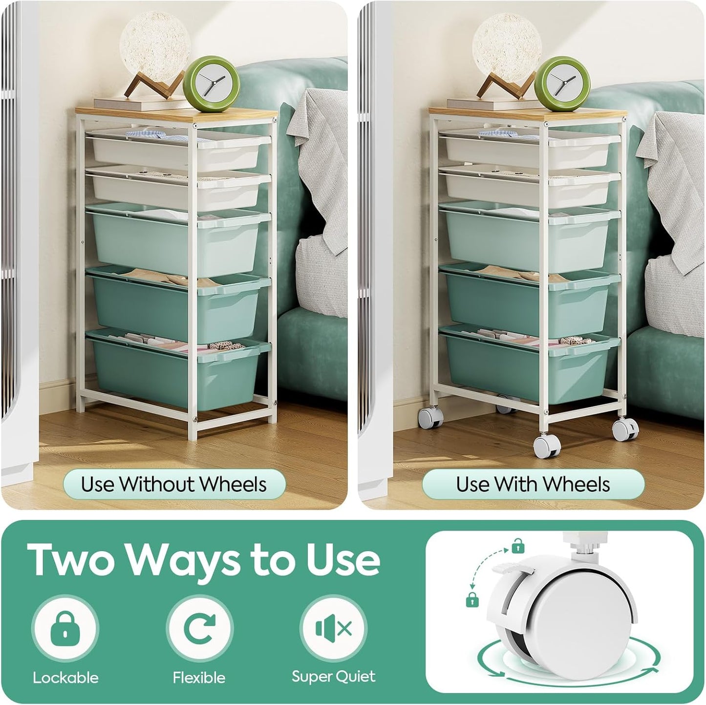 Rolling Storage Cart with 3 Drawers, Craft Organizer, Wooden Tabletop Utility Cart for Bedroom, Children's Room and Office Organization, Under Desk Trolley with Lockable Wheels,White