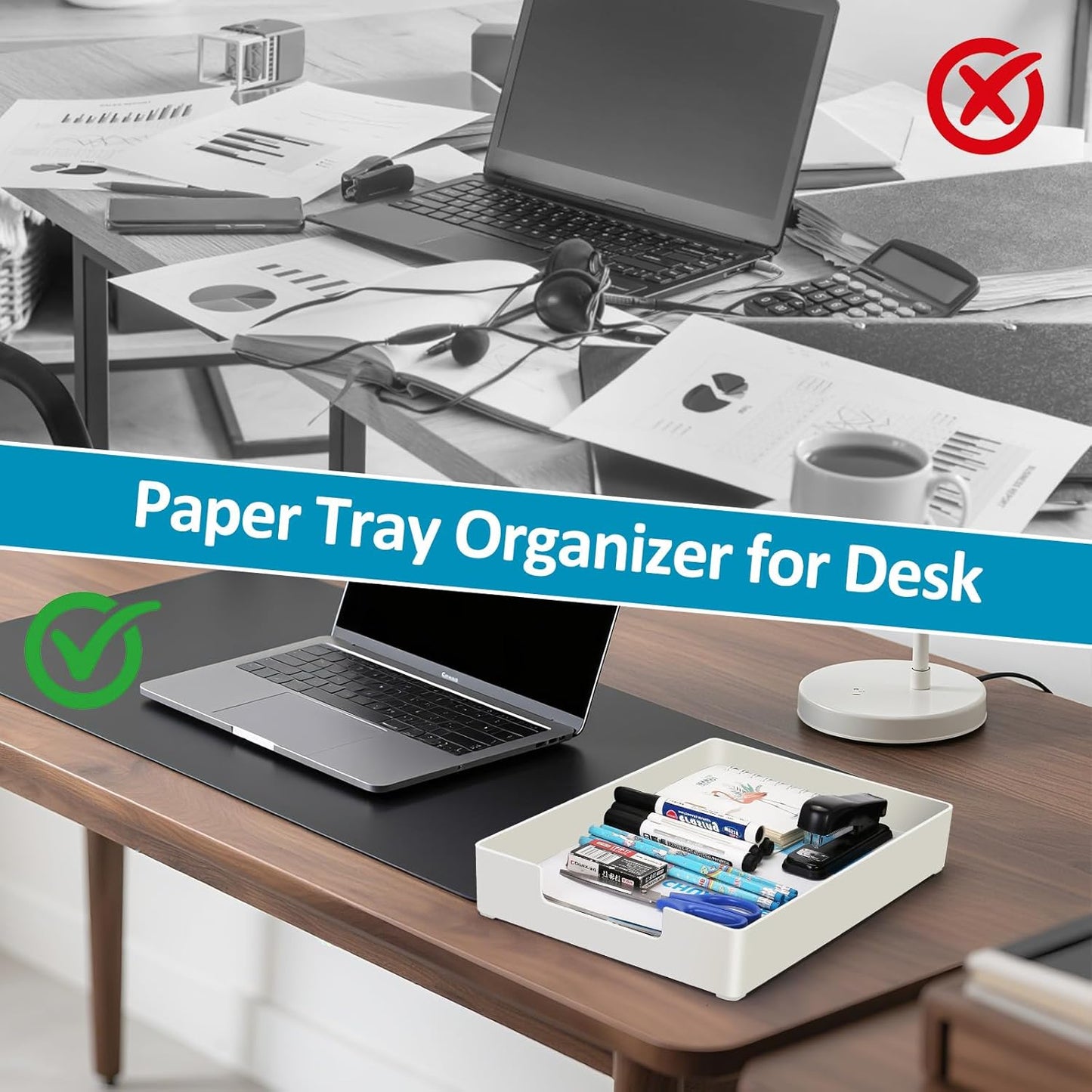 Letter Tray, Desk Organizer Tray, A4 Plastic Paper Tray Organizer for Desk, Stackable Rectangular Inbox Mail File Holder, Drawer Organizer for Desk Accessories Office School Home Supplies (Black)