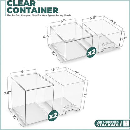 Sorbus Acrylic Storage Containers - 2 Pack, Stackable Storage Bins Set for Bathroom Organization - Clear Acrylic Drawer Organizers - Makeup Case Pull-Out Drawers (7.6’’ Tall)