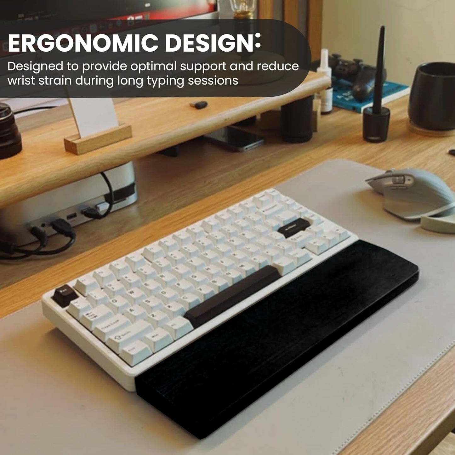 Kothar Wooden Keyboard Wrist Rest (Compact, Black)