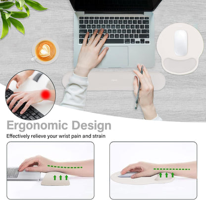 MOSISO Wrist Rest Support for Mouse Pad&Keyboard Set, Circle Curved Ergonomic Mousepad&Coaster Non-Slip Base Home/Office Pain Relief&Easy Typing Pad with Soft Cloth&Silicone Lining, Antique Green