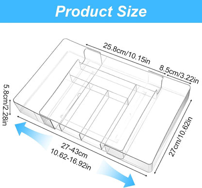 Expandable Acrylic Drawer Organizer, Clear Desk Drawer Organizers Tray with 8 Adjustable Compartments Multifunctional Desk Accessories for Vanity, Office, Kitchen, Bathroom