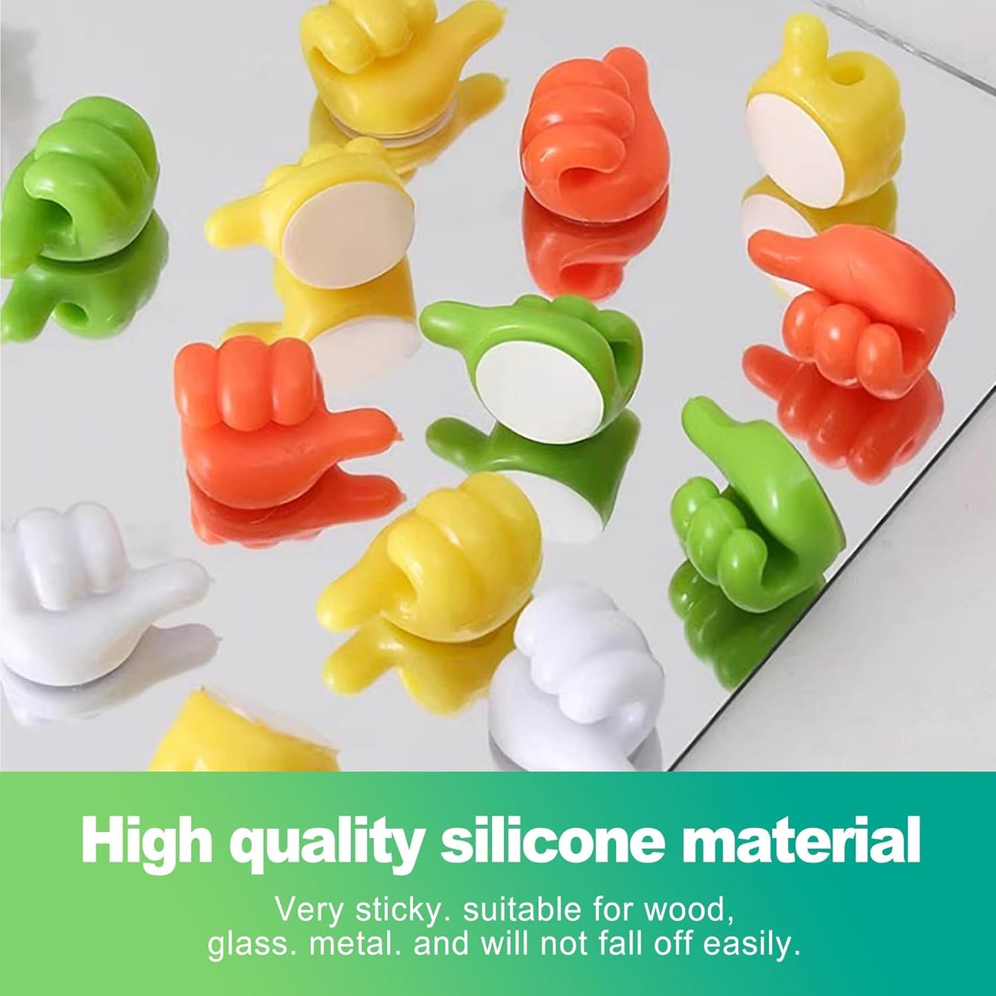 slaixiu 32PCS Creative Silicone Thumbs Up Wall Hooks - Self-Adhesive Cord & Cable Clips for Charging Cables, Wires & Pencils, Organizer for Desk, Office, Home