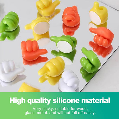 slaixiu 32PCS Creative Silicone Thumbs Up Wall Hooks - Self-Adhesive Cord & Cable Clips for Charging Cables, Wires & Pencils, Organizer for Desk, Office, Home